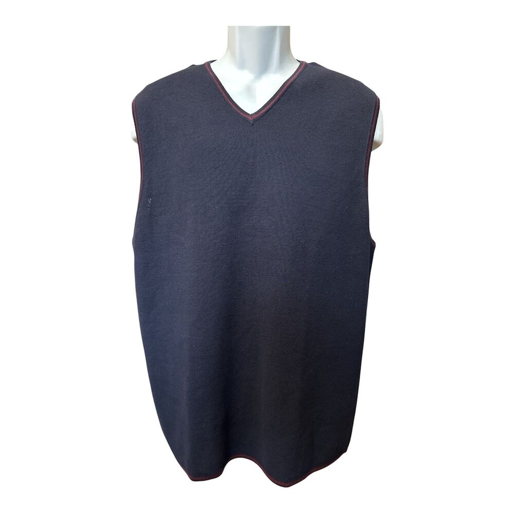 John Ashford Mens Sweater Vest Size XL Navy Maroon Trim NWT Grandpa Core Classic